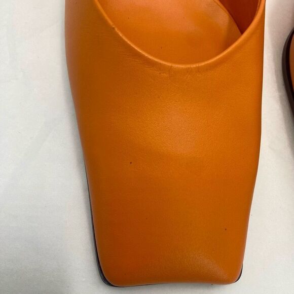 NWT MNG Mango Orange Leather Mules Heel Women’s 38 or 7.5 Pointed Square Toe - Picture 11 of 17